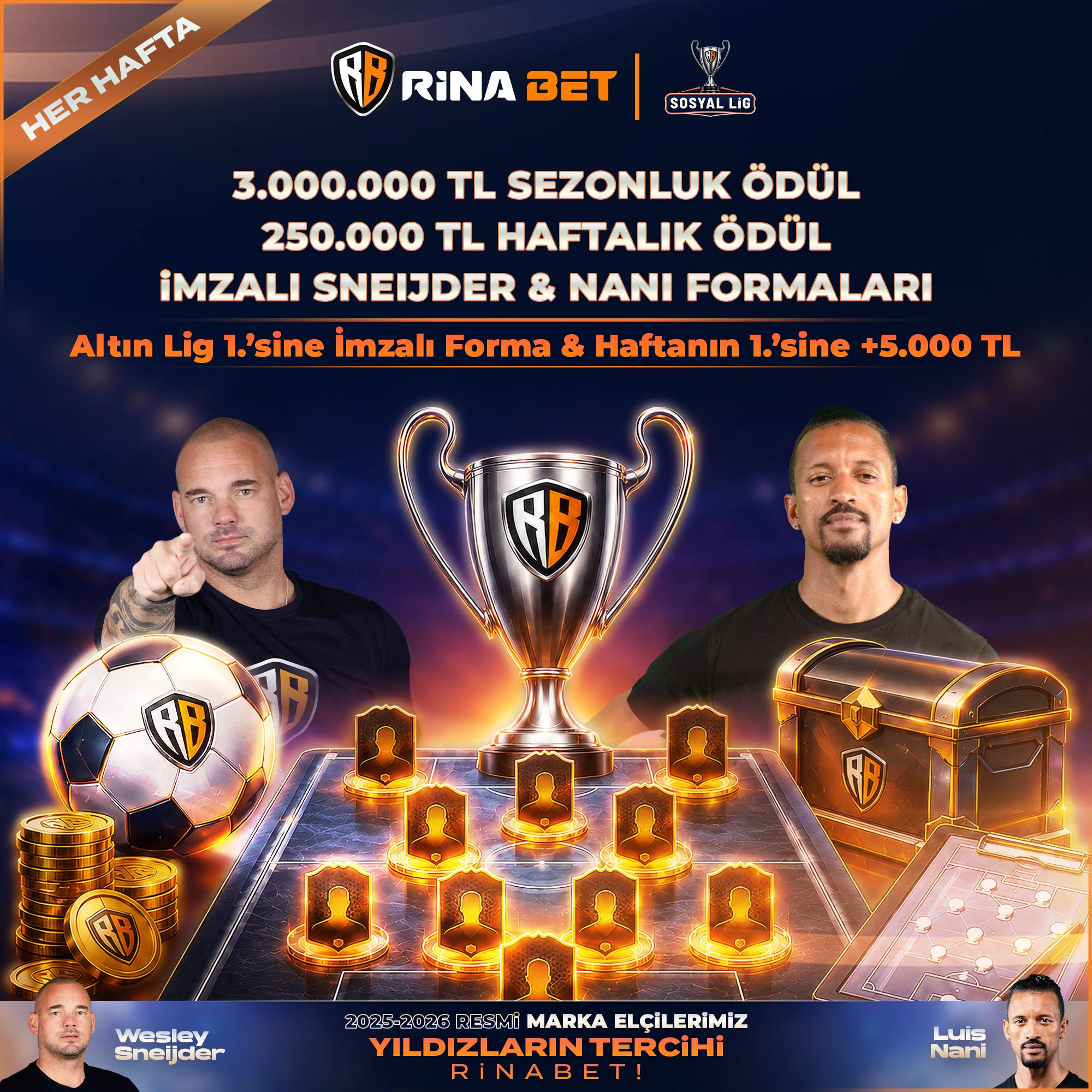 Rina Sosyal Lig: 3.000.000 TL sezonluk ödül, 250.000 TL haftalık ödül